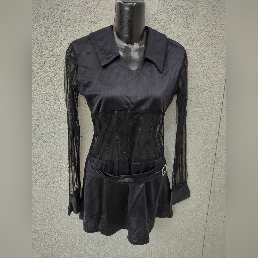 Black Mini Dress Party Festival Costume Performance Gothic Sheer Tummy Medium